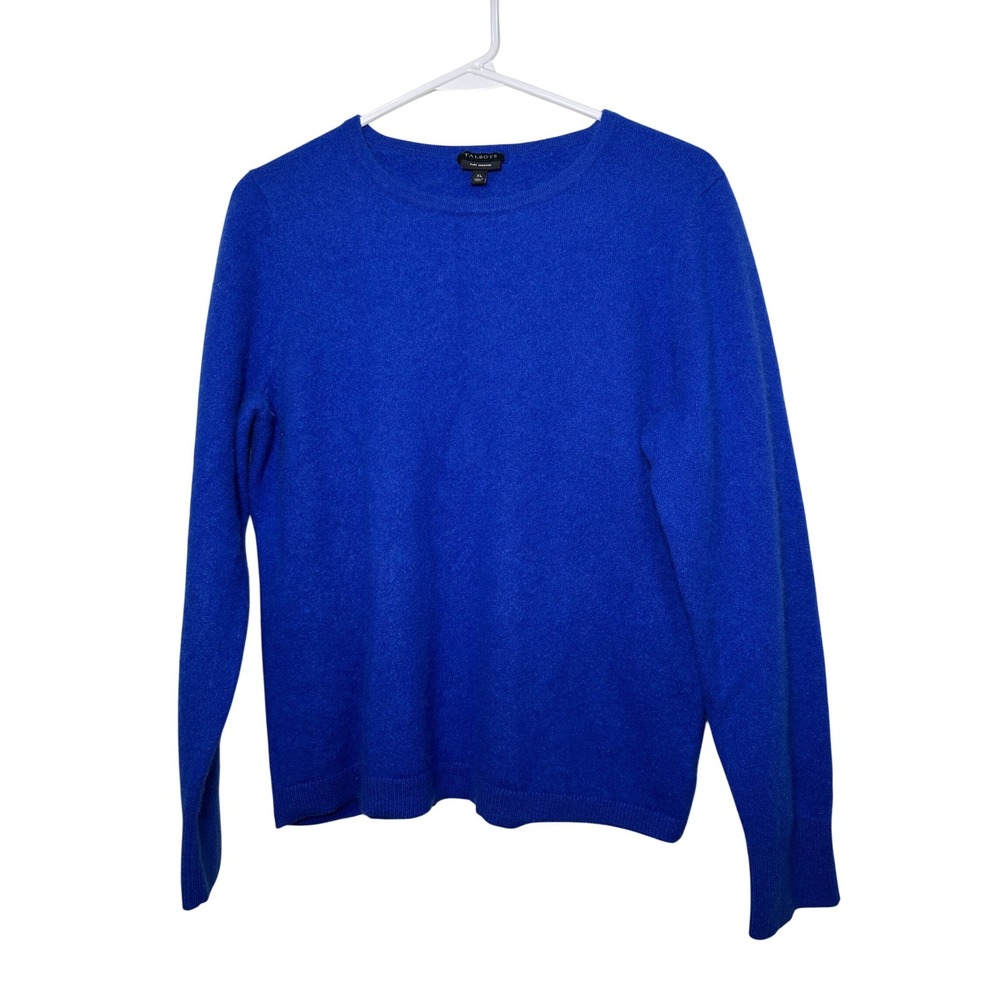 Talbots Pure Cashmere Sweater Womens XL Cobalt Blue Crew Neck Button Cuff Knit